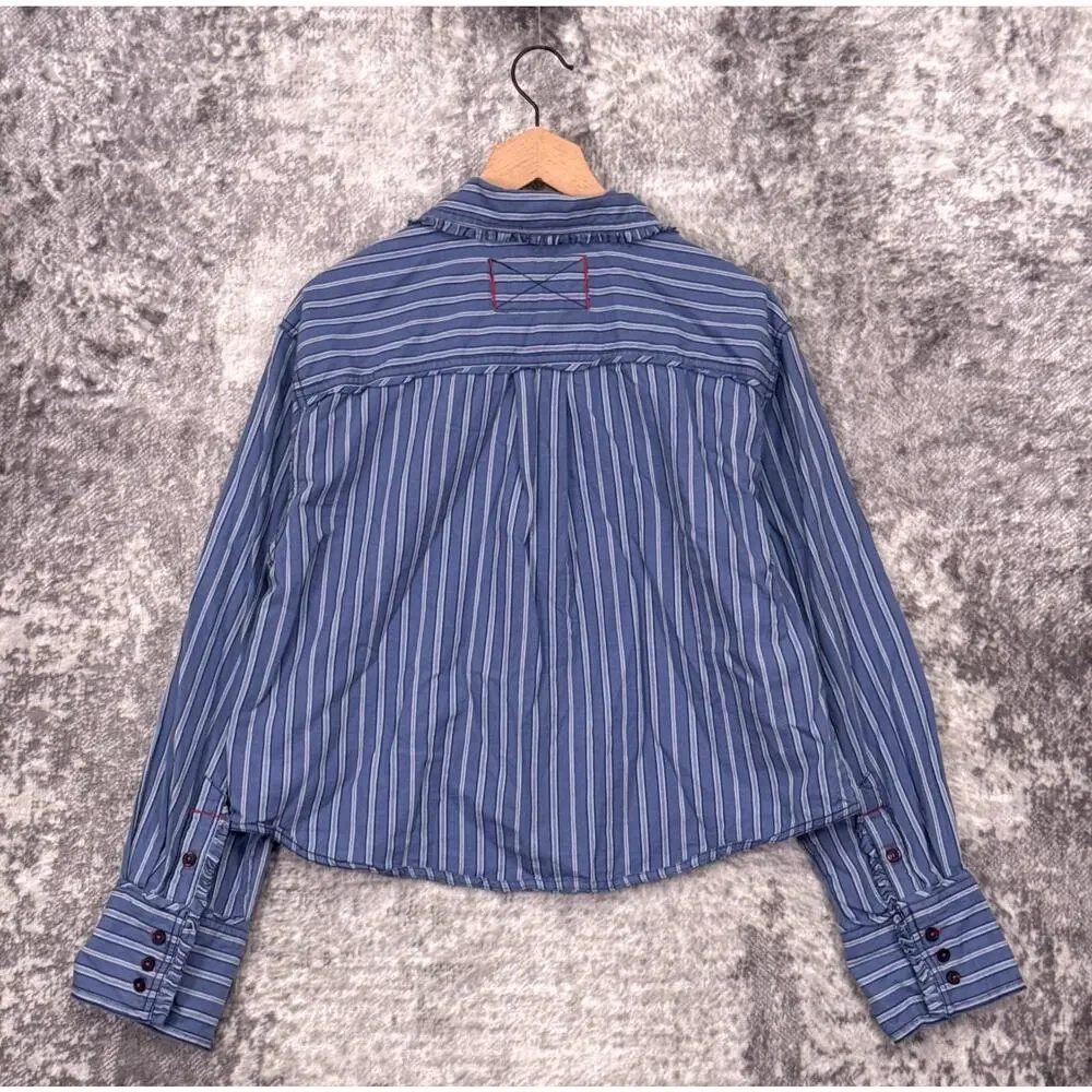 Free People Top Large Womens Moxley Striped Cropped Button Shirt